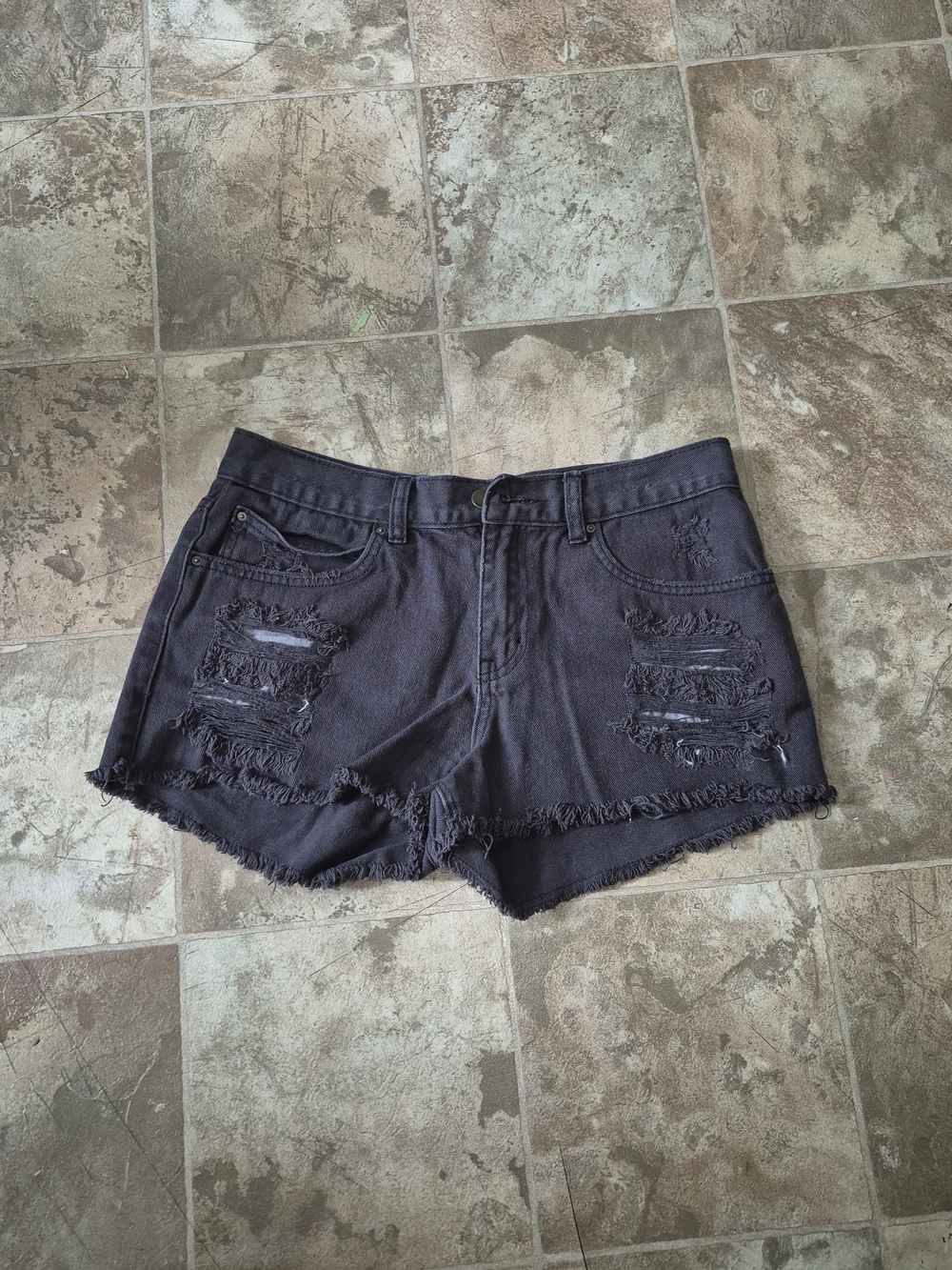 Billabong Black Distressed Frayed Denim Shorts